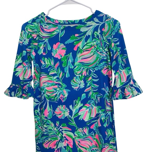 Lilly Pulitzer Floral Tropical A Line Dress Girls 8-10 Ruffle Sleeve Blue Beachy - Picture 1 of 10